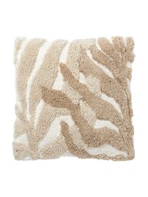 Funda de cojín de algodón texturizado Sela, 100% algodón ecológico con certificado BCI, Blanco crema, marrón, beige, An 45 x L 45 cm