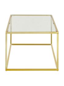Tavolino da salotto con piano in vetro Maya, Struttura: metallo zincato, Trasparente, dorato, Larg. 110 x Prof. 50 cm