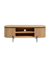 TV-Konsole Licia aus massivem Mangoholz mit Türen, Korpus: Mangoholz, per Hand polie, Füße: Metall, lackiert, Mangoholz, Schwarz, B 160 x H 56 cm