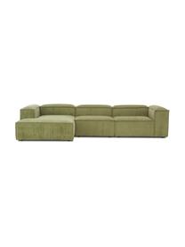 Modulares Ecksofa Lennon aus Cord, Bezug: Cord (92% Polyester, 8% P, Gestell: Massives Kiefernholz, FSC, Füße: Kunststoff, Cord Grün, B 327 x T 180 cm, Eckteil links