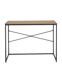 Úzky pracovný stôl z dreva a kovu Seaford, Čierna, divoký dub, Š 100 x H 45 cm