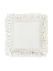 Funda de cojín de algodón con borlas Adrian, Blanco crema, An 45 x L 45 cm