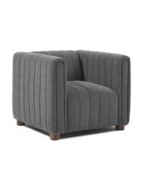 Poltrona in bouclé color antracite con piedini in legno Antonio, Rivestimento: bouclé (100% poliestere) , Struttura: legno massiccio, compensa, Gambe: legno di quercia, Bouclè antracite, Larg. 88 x Alt. 71 cm