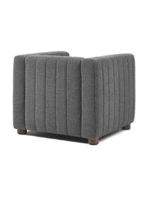 Poltrona in bouclé color antracite con piedini in legno Antonio, Rivestimento: bouclé (100% poliestere) , Struttura: legno massiccio, compensa, Gambe: legno di quercia, Bouclè antracite, Larg. 88 x Alt. 71 cm