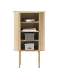 Highboard Calary mit geriffelter Front, Korpus: Mitteldichte Holzfaserpla, Beine: Massives Eichenholz, FSC-, Griffe: Metall, gebürstet, Eichenholz, B 75 x H 130 cm