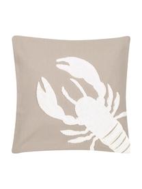 Baumwoll-Kissenhülle Lobster mit getuftetem Motiv, 100% Baumwolle, Taupe, Weiß, B 40 x L 40 cm