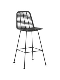 Polyrattan-Barstuhl Costa mit Metall-Beinen, Sitzfläche: Polyethylen-Geflecht, Gestell: Metall, pulverbeschichtet, Schwarz, B 56 x H 110 cm