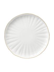 Vajilla de porcelana con relieve Sali, 4 comensales (12 pzas.), Porcelana, Blanco con borde dorado, 4 comensales (12 pzas.)