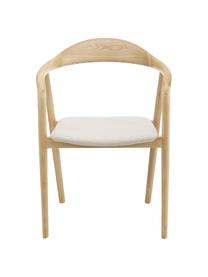 Dřevěná židle s područkami a čalouněným sedákem Angelina, Krémově bílá, světlé jasanové dřevo, Š 57 cm, V 80 cm