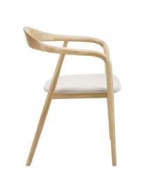 Chaise à accoudoirs bois massif Angelina, Tissu blanc crème, bois de frêne clair, larg. 57 x prof. 57 cm
