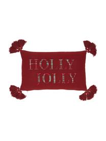 Kussenhoes Holly Jolly met kwastjes, 100 % katoen, Rood, B 30 x L 50 cm