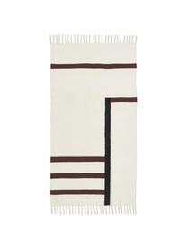 Alfombra artesanal kilim Wyoming, 100% algodón con certificado GOTS, Blanco crema, marrón, negro, An 80 x L 150 cm (Tamaño XS)
