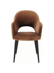 Krzesło z podłokietnikami z aksamitu Rachel, Tapicerka: aksamit (wysokiej jakości, Nogi: metal malowany proszkowo, Brązowy aksamit, S 56 x G 70 cm
