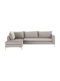 Samt-Ecksofa Luna mit Metall-Füßen, Bezug: Samt (Polyester) Der hoch, Gestell: Massives Buchenholz, Füße: Metall, galvanisiert, Samt Beige, B 280 x T 184 cm, Eckteil links