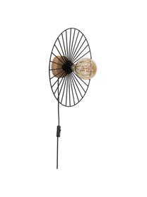 Design wandlamp Antonella met stekker, Lampenkap: gecoat metaal, Zwart, eikenhoutkleurig, Ø 35 cm