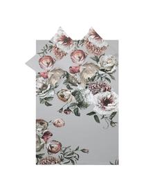 Parure letto in raso di cotone Blossom, Grigio, 240 x 300 cm + 2 federe 50 x 80 cm