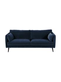 Divano 3 posti in velluto con piedini in legno Paola, Rivestimento: velluto (poliestere) 70.0, Struttura: legno di abete rosso mass, Piedini: legno di abete, laccato, Velluto blu, Larg. 209 x Prof. 95 cm