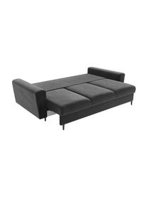 Fluwelen slaapbank Moghan (3-zits) met opbergruimte, Bekleding: polyester fluweel Met 50., Frame: massief grenen, triplex, , Poten: metaal, gelakt, Fluweel lichtgrijs, zwart, B 235 x D 100 cm