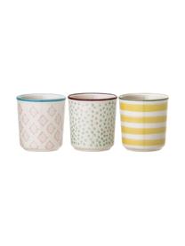 Handbeschilderde eierdopjesset Patrizia met een speels patroon, set van 3, Keramiek, Crèmewit, roze, groen, geel, Ø 5 x H 5 cm