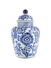 Wazon z porcelany z pokrywką Annabelle, Porcelana, Niebieski, biały, Ø 20 x W 35 cm