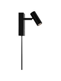 Kleine dimbare LED wandlamp Omari met stekker, Lampenkap: gecoat metaal, Zwart, B 7 x H 12 cm