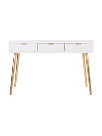 Consolle in legno con cassetti scanalati Janette, Legno laccato bianco, dorato, Larg. 120 x Alt. 78 cm