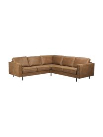 Sofa narożna ze skóry z recyklingu Hunter, Tapicerka: 70% skóra z recyklingu, 3, Stelaż: lite drewno sosnowe z cer, Nogi: metal malowany proszkowo, Brązowa skóra, S 235 x G 235 cm