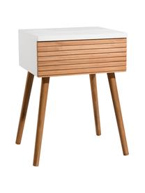 Mesita de noche Pedro, estilo escandinavo, Estructura: tablero de fibras de dens, Blanco, madera de pino, An 40 x Al 56 cm