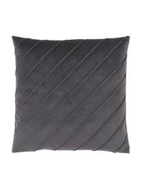 Housse de coussin en velours gris foncé Leyla, Velours (100 % polyester), Gris, larg. 40 x long. 40 cm