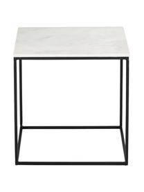Marmeren bijzettafel Alys, Tafelblad: marmer, Frame: gepoedercoat metaal, Tafelblad: wit-grijs marmer. Frame: mat zwart, 45 x 50 cm