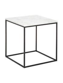 Marmor-Beistelltisch Alys, Tischplatte: Marmor, Gestell: Metall, pulverbeschichtet, Weiß, marmoriert, Schwarz, B 45 x H 50 cm