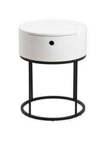 Table de chevet ronde avec tiroir Polo, Blanc, noir, Ø 40 x haut. 51 cm