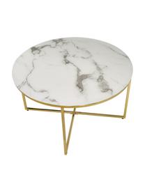 Table basse ronde en verre aspect marbre Antigua, Blanc aspect marbre, couleur dorée, Ø 80 x haut. 45 cm