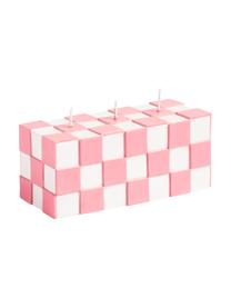 Dreidochtkerze Tile mit Fliesenoptik, Wachs, Rosa, Weiß, B 14 x H 6 cm