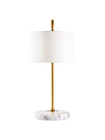 Lampada da tavolo con base in marmo Montreal, Paralume: tessuto, Base della lampada: marmo, Struttura: metallo zincato, Bianco, dorato, Larg. 32 x Alt. 49 cm