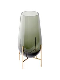 Grote mondgeblazen design vaas Echasse, Frame: messing, Vaas: mondgeblazen glas, Groen, goudkleurig, Ø 22 x H 44 cm