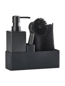Afwasmiddel dispenser Parta met afwasborstel in zwart, 3-delig, Keramiek, siliconen, Zwart, B 19 cm x H 21 cm