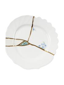 Assiette à dessert en porcelaine design Kintsugi, Blanc avec fleurs-motif figuratif, Ø 21 cm