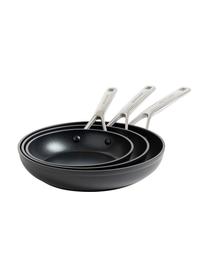 Bratpfannen-Set KitchenAid mit Antihaftbeschichtung, 3-tlg., Griffe: Edelstahl, beschichtet mi, Schwarz, 3-tlg. Set mit verschiedenen Grössen