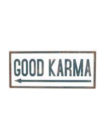 Znak dekoracyjny Good Karma, Metal pokryty folią z motywem, Biały, niebieski, S 31 x W 13 cm