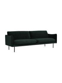 Canapé 3 places en velours et pieds en métal Moby, Velours vert foncé, larg. 220 x prof. 95 cm