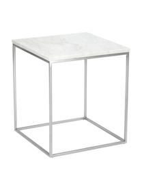 Table d'appoint marbre Alys, Blanc, marbré, couleur argentée, larg. 45 x haut. 50 cm