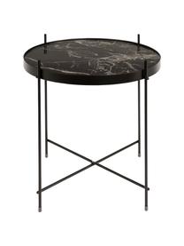 Tavolino-vassoio con piano in vetro effetto marmo Cupid, Struttura: metallo verniciato a polv, Nero, marmorizzato, Ø 43 x Alt. 45 cm