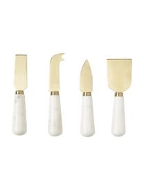 Set 4 coltelli da formaggio con manico in marmo Agata, Posate: metallo, Dorato, bianco, marmorizzato, Lunghezza 14 cm