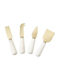 Set 4 coltelli da formaggio con manico in marmo Agata, Posate: metallo, Dorato, bianco, marmorizzato, Lunghezza 14 cm