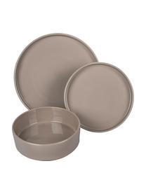 Service de table en grès cérame Gourment, 4 personnes (12 élém.), Grès cérame, Beige foncé, Lot de différentes tailles