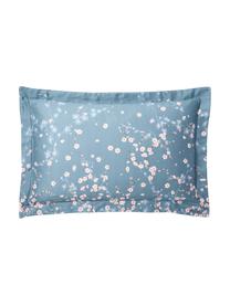 Federa in raso di cotone blu navy con stampa floreale Sakura, Blu, Larg. 50 x Lung. 80 cm