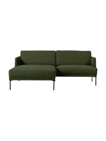 Petit canapé d'angle avec pieds en métal Fluente, Tissu vert foncé, larg. 198 x prof. 152 cm, méridienne à gauche