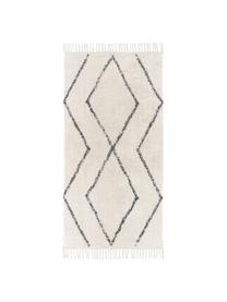 Ręcznie tuftowany dywan z bawełny z frędzlami Bina, 100% bawełna, Kremowobiały, czarny, S 80 x D 150 cm (Rozmiar XS)