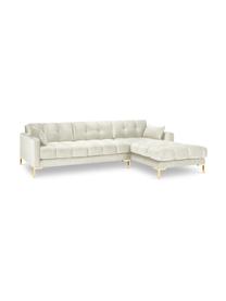 Sofa narożna z aksamitu Mamaia (5-osobowa), Tapicerka: 100% aksamit poliestrowy , Stelaż: lite drewno sosnowe, płyt, Kremowobiały aksamit, S 293 x G 185 cm, prawostronna